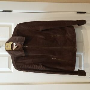 Chocolate Brown Suede Jacket With Cable-Knit Sleeves, Small